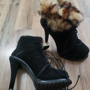 Elizabeth and james Nubuck Suede Fur Lining Stiletto Ankle Boots Womens 7